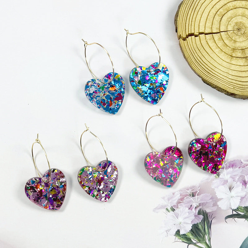 Wholesale Cross-border AliExpress New Romantic Sequins Transparent Love Earrings Niche Design Valentine's Day Series Earrings